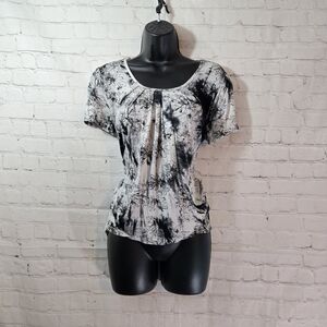 Y2k DJT Abstract Floral  Bubble Hem Top Sz Lg 2000s